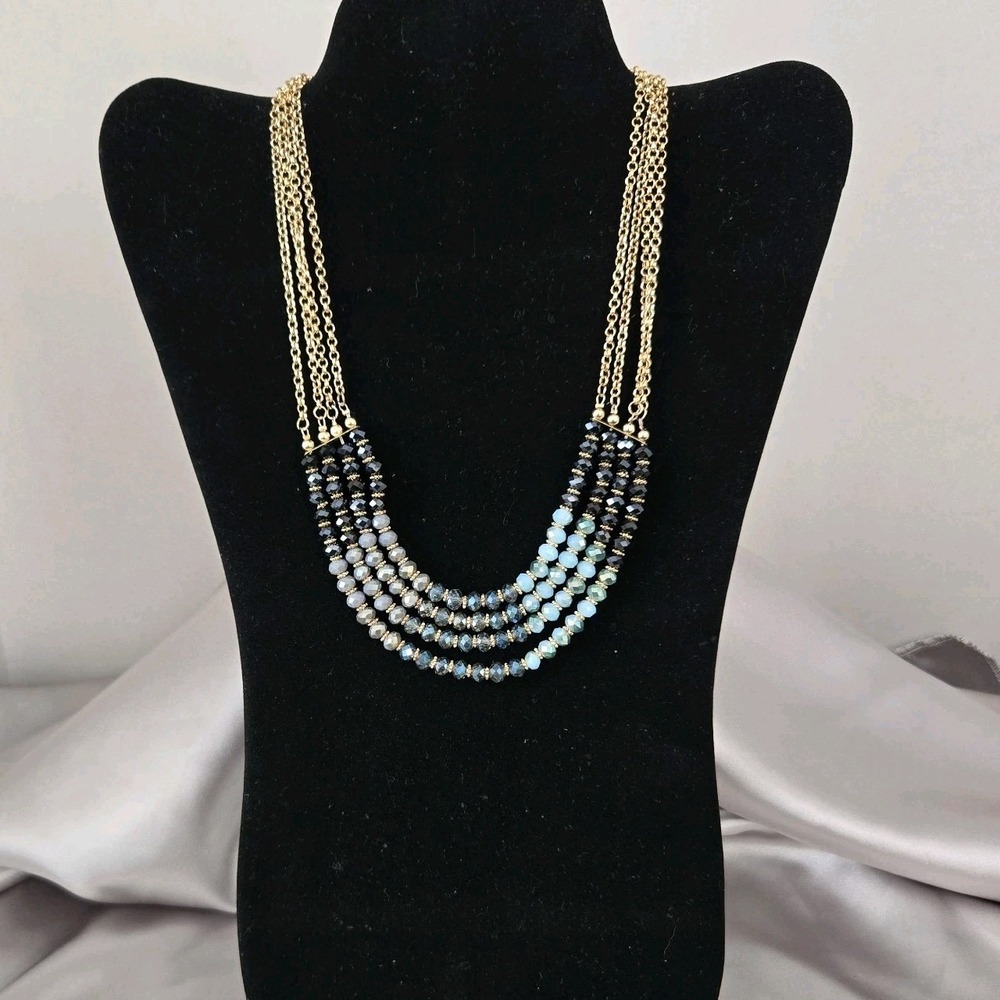 Women's Statement Necklace Multi Strand Glass Faceted Beads On Gold Tone Chains